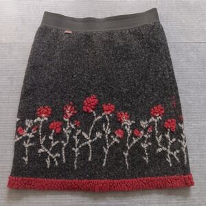 AnRa Boiled Wool Felt Skirt Womens S Charcoal Red Floral Made in Germany